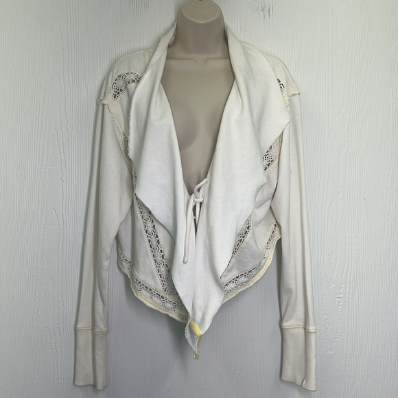 Free People - Lost Cause Cream And Yellow Crochet Design Cardigan Size Medium - Picture 4 of 15